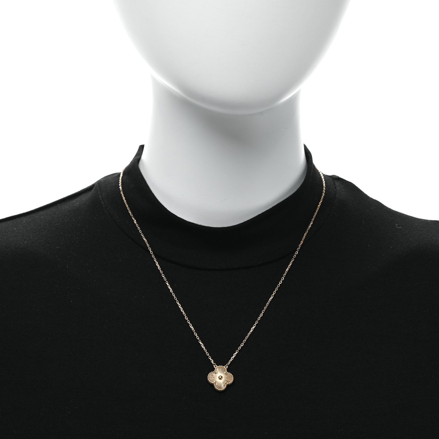 18K Yellow Gold Guilloche Vintage Alhambra Pendant Necklace