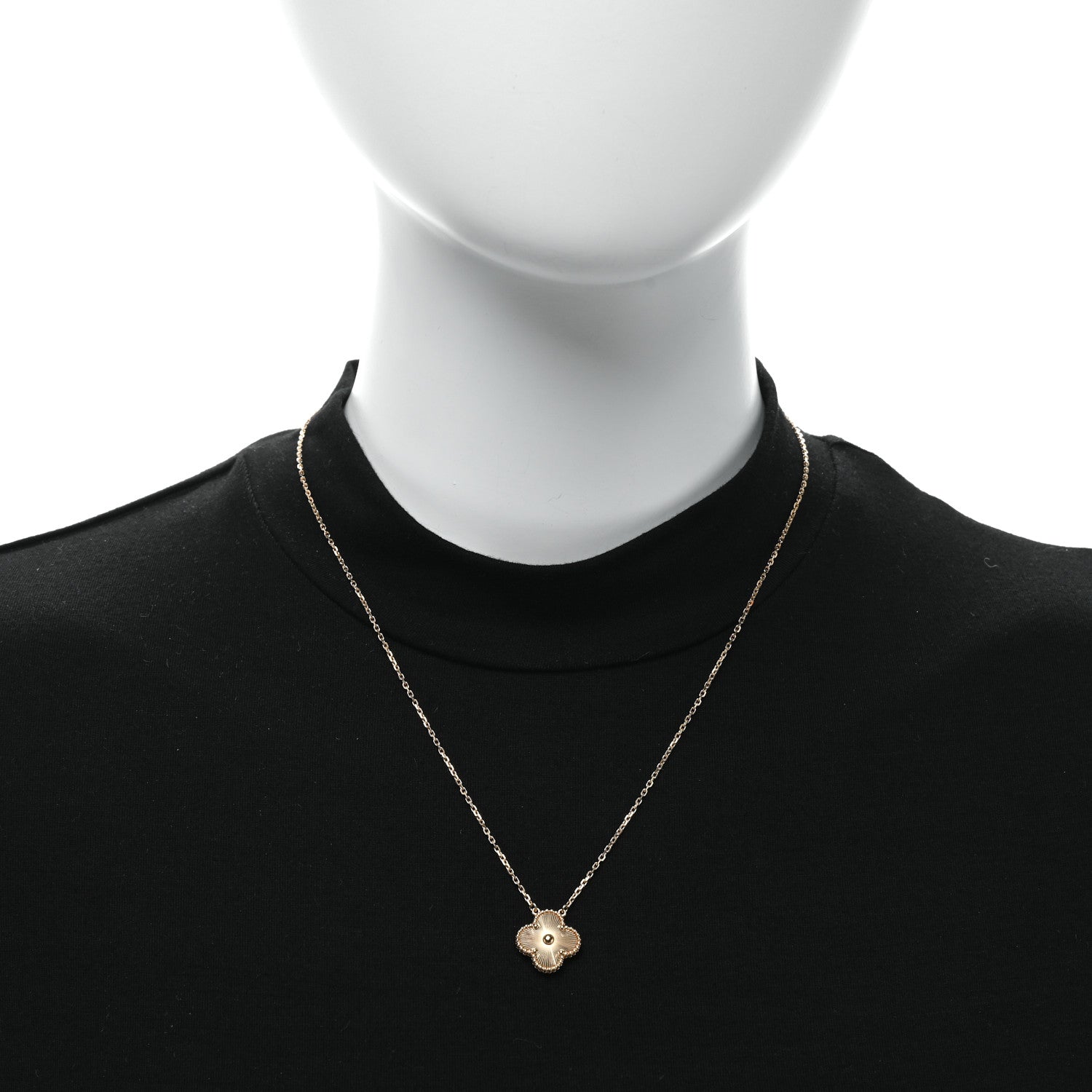 Van Cleef & Arpels 18K Yellow Gold Guilloche Vintage Alhambra Pendant Necklace 2 of 5