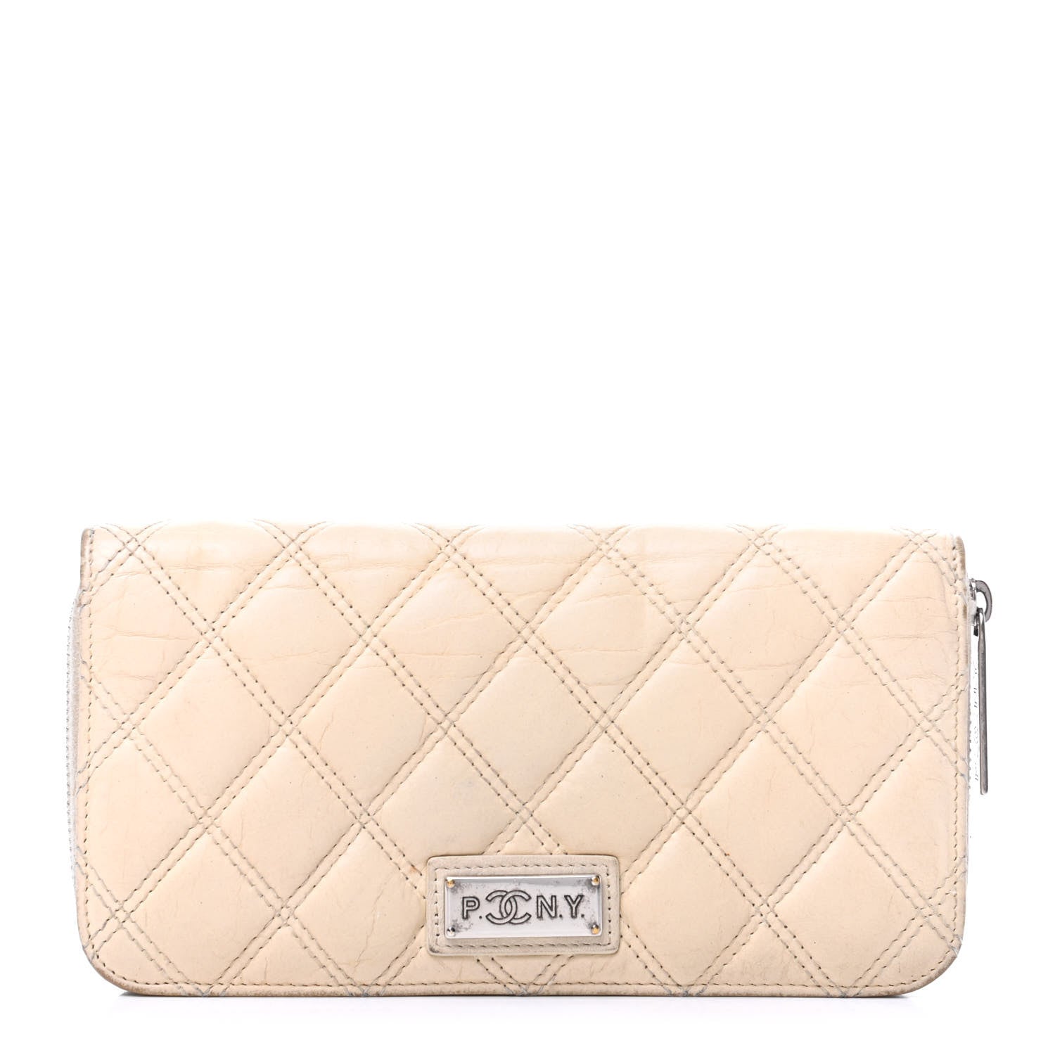 Chanel Aged Calfskin Diamond Stitched Zip Around Wallet White 1 of 9