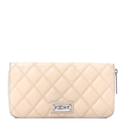 Chanel Aged Calfskin Diamond Stitched Zip Around Wallet White 1 of 9