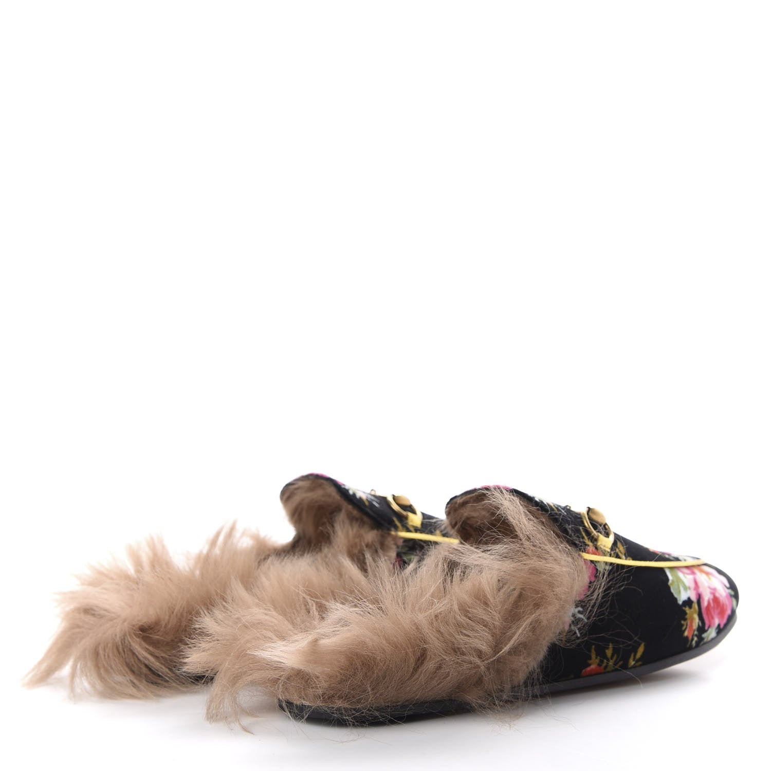Gucci Velvet Fur Floral Womens Princetown Slippers 38 Black 4 of 9