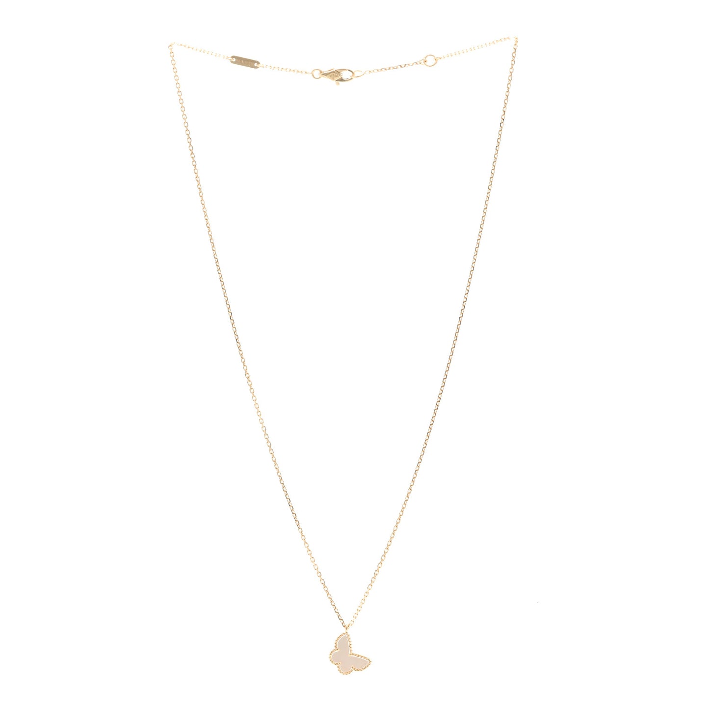 18K Yellow Gold Mother of Pearl Sweet Alhambra Butterfly Pendant Necklace