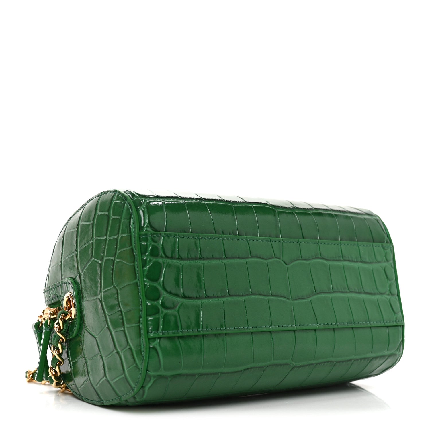 Chanel Calfskin Crocodile Embossed Mini Bowling Clutch With Chain Green 4 of 11