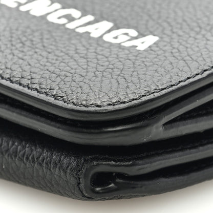Balenciaga Grained Calfskin Logo Mini Cash Wallet On Chain Black White 9 of 9