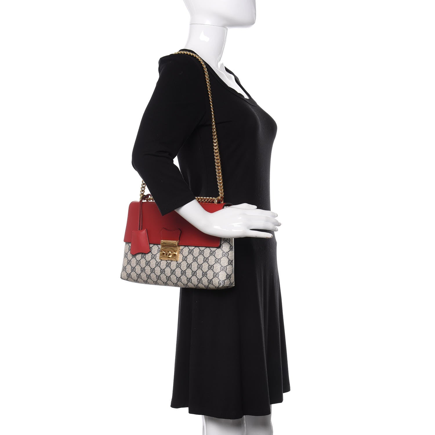 Gucci GG Supreme Monogram Calfskin Medium Padlock Shoulder Bag Beige Blue Hibiscus Red 2 of 10