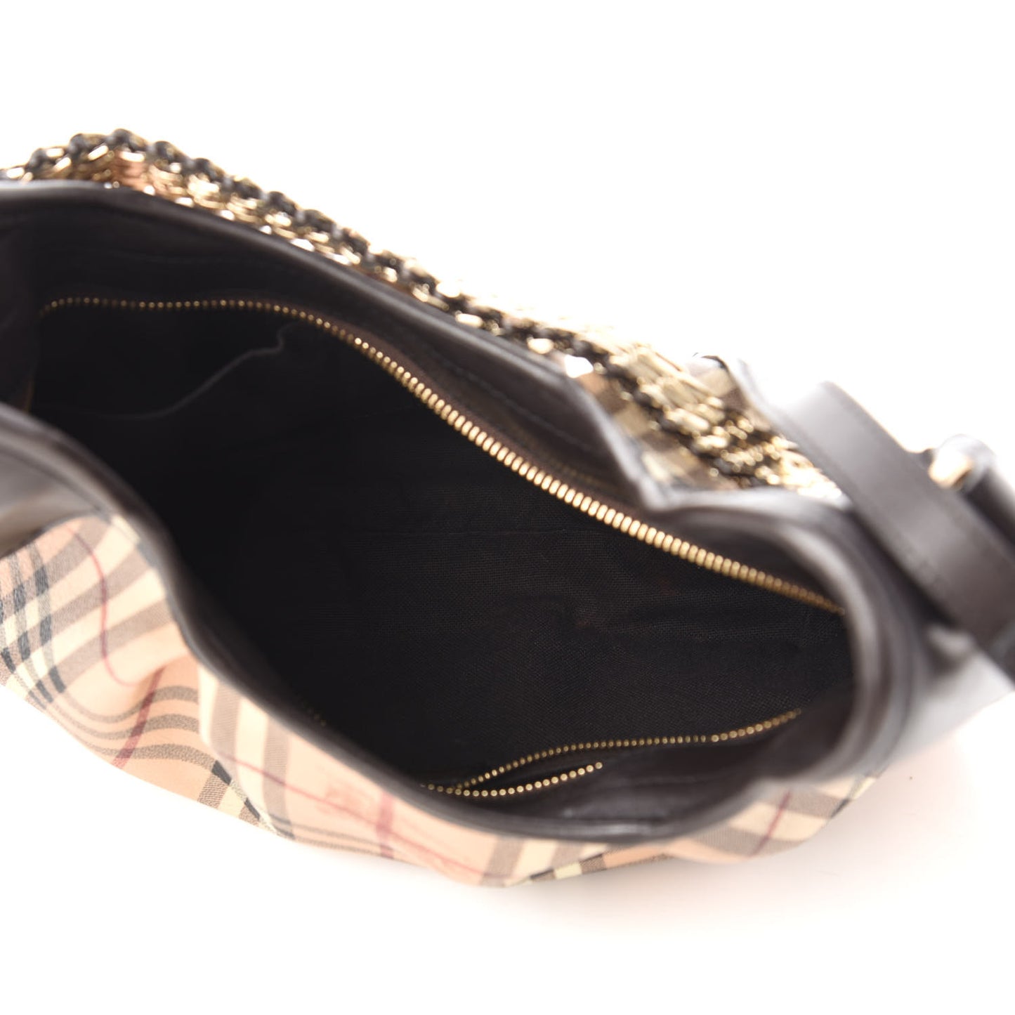 Calfskin Haymarket Check Chain Strap Hobo Chocolate Brown