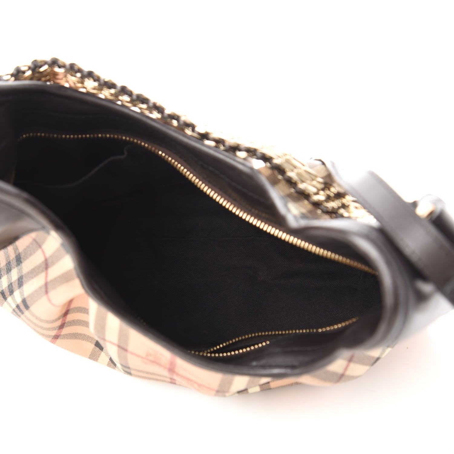 Burberry Calfskin Haymarket Check Chain Strap Hobo Chocolate Brown 6 of 10