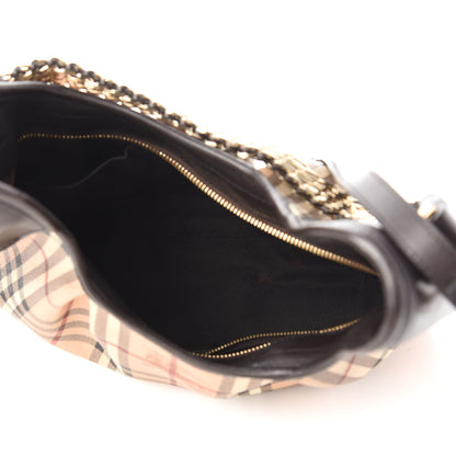 Burberry Calfskin Haymarket Check Chain Strap Hobo Chocolate Brown 6 of 10
