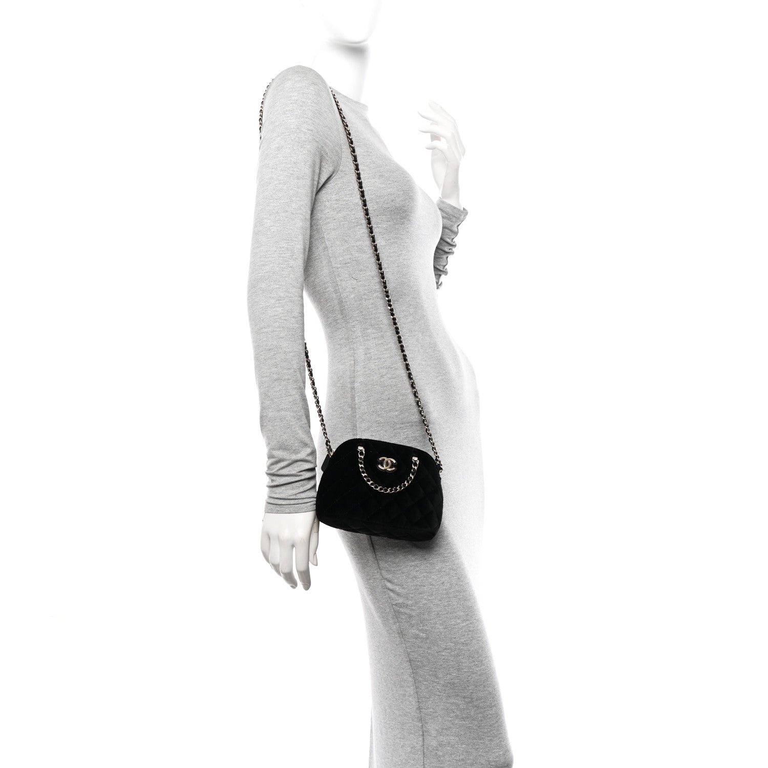 Chanel Velvet Quilted Shiny Coco Clutch With Chain Black 2 of 11