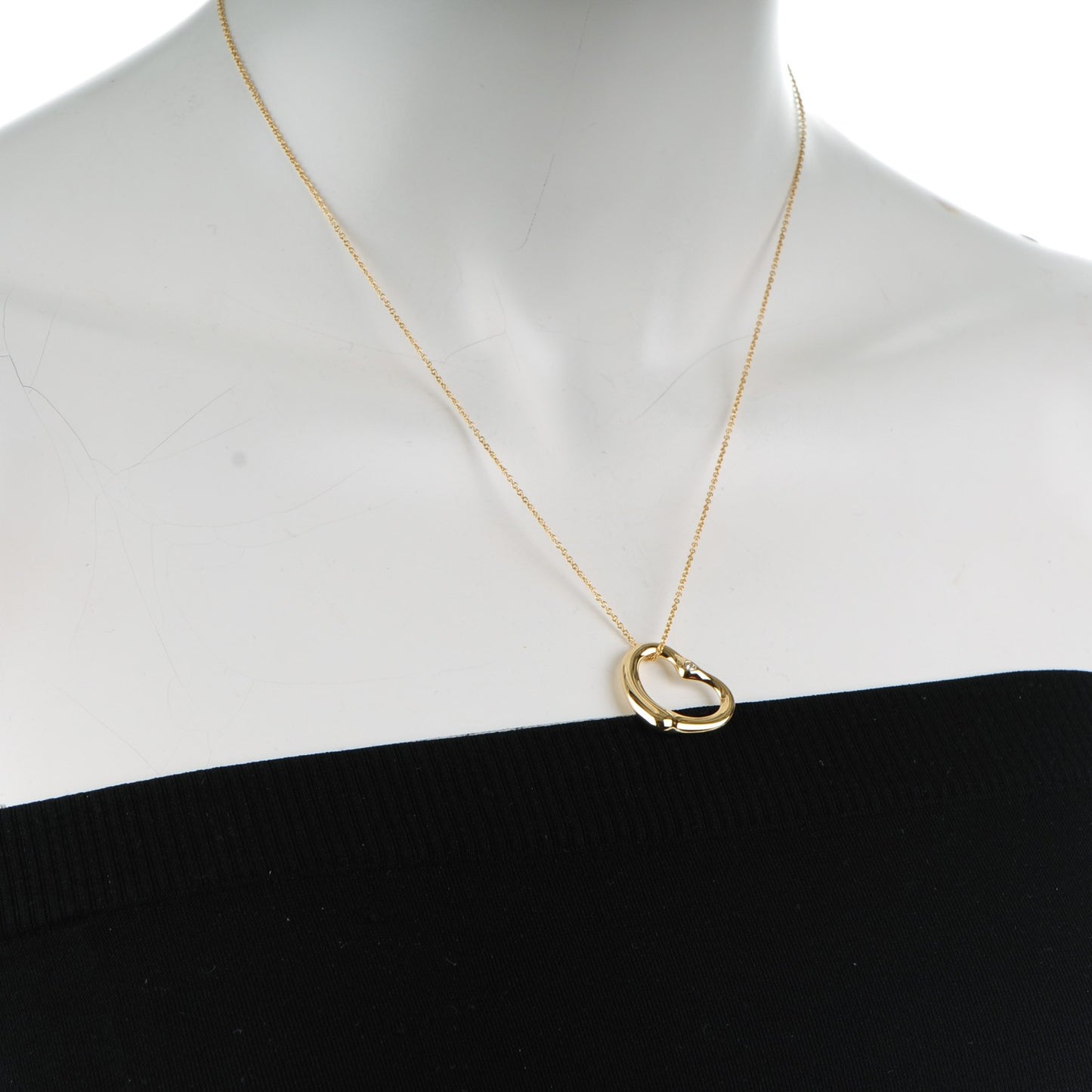 18K Yellow Gold Diamond Large Elsa Peretti Open Heart Pendant Necklace