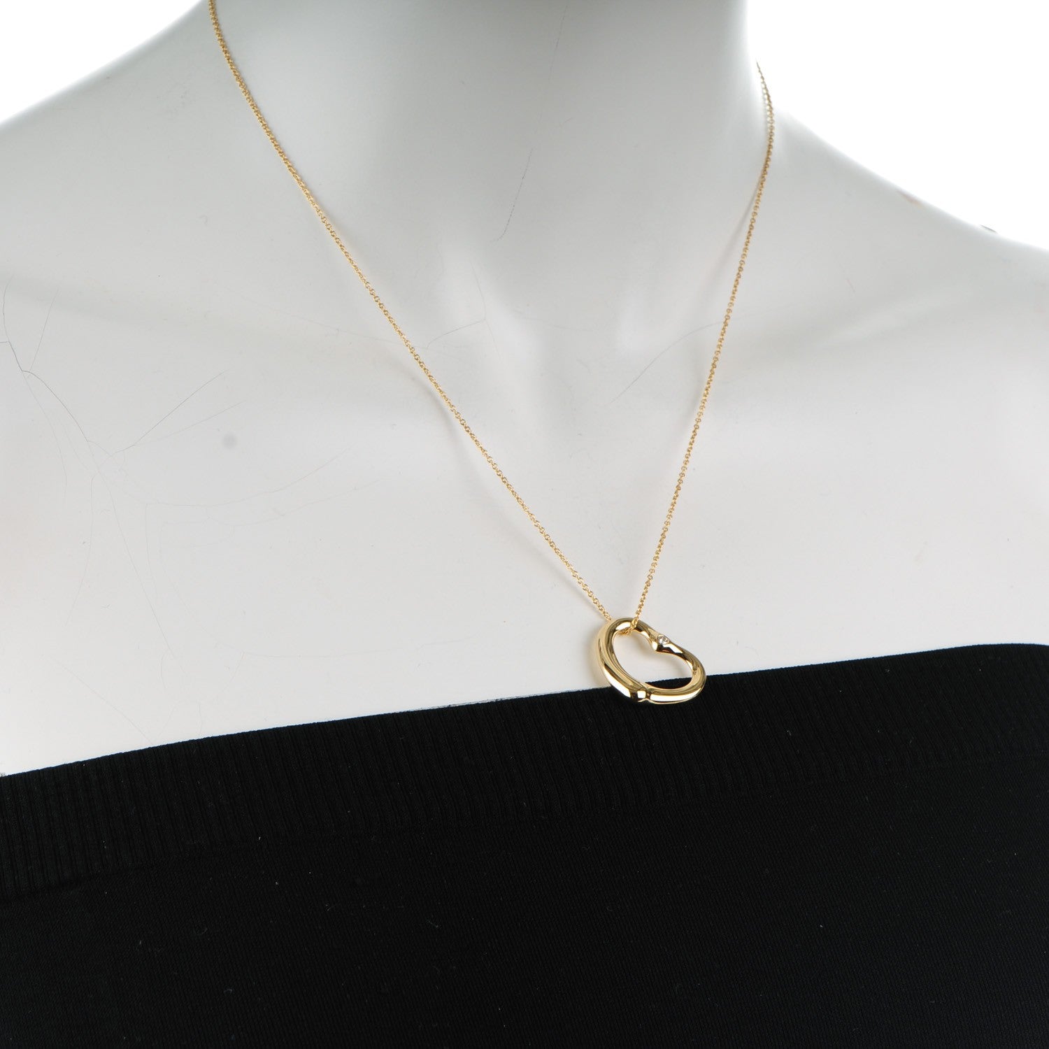 Tiffany 18K Yellow Gold Diamond Large Elsa Peretti Open Heart Pendant Necklace 2 of 8