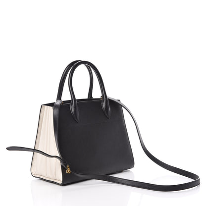 Prada Saffiano City Calfskin Small Bibliothèque Top Handle Black Talco 3 of 11