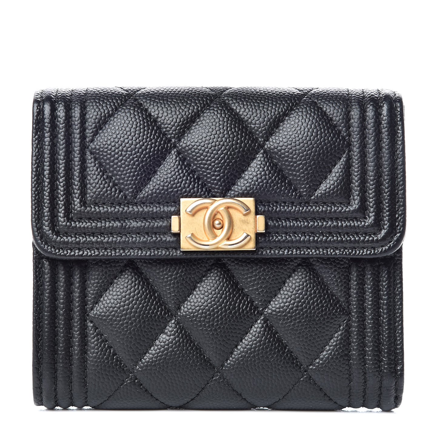 Caviar Quilted Compact Boy Wallet Black