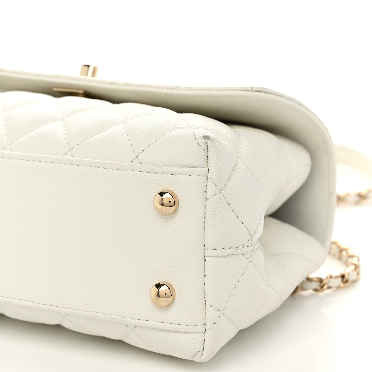 Caviar Quilted Mini Coco Handle Flap White