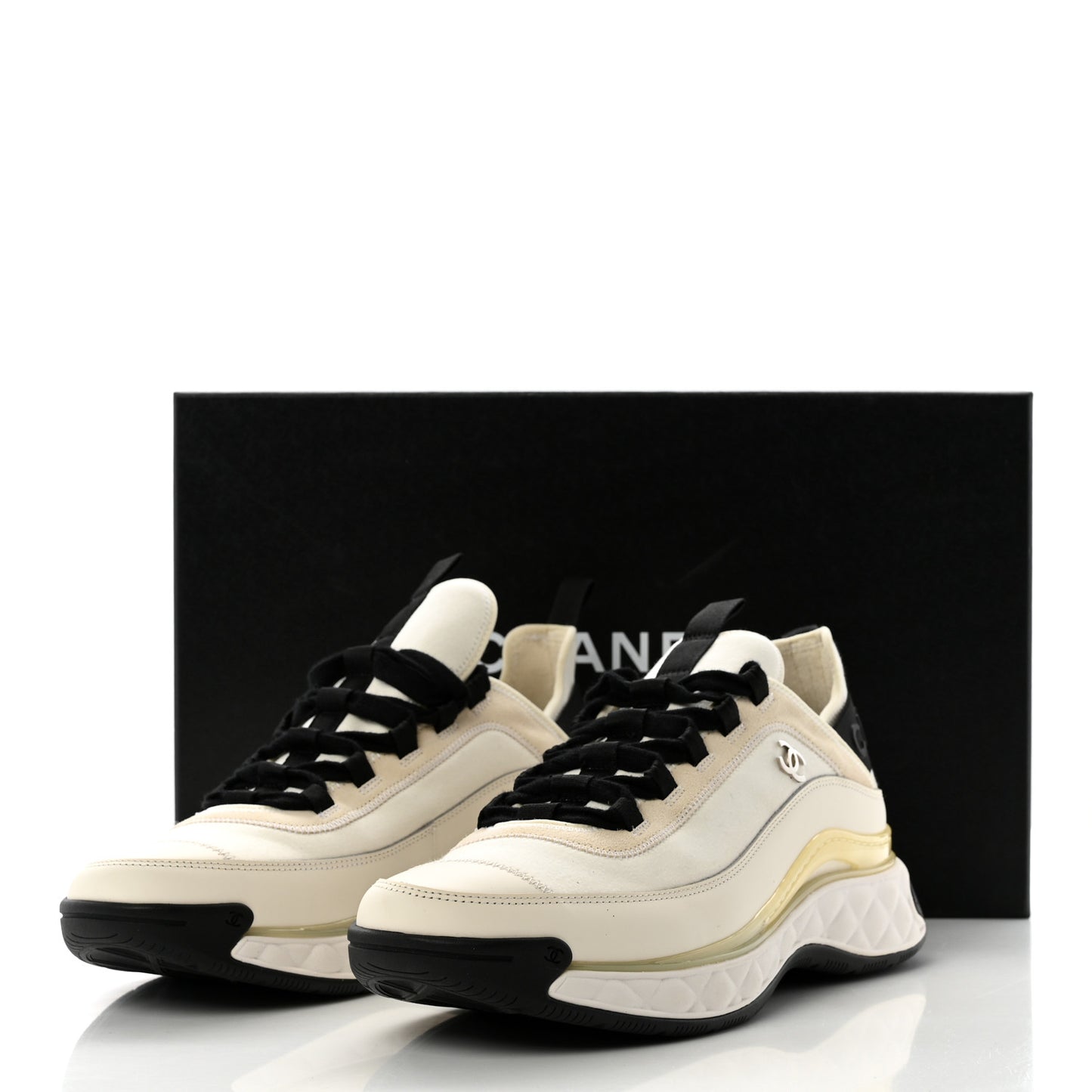 Velvet Calfskin Mixed Fibers Mens CC Sneakers 43 Ivory Black