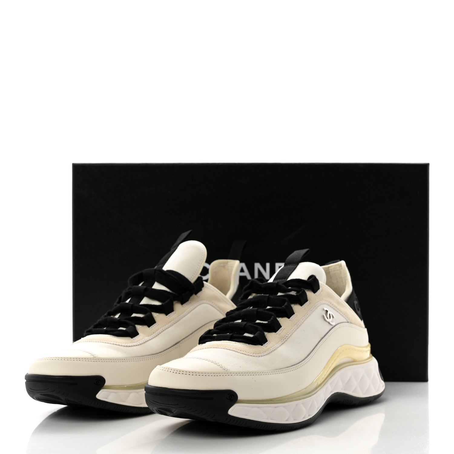 Chanel Velvet Calfskin Mixed Fibers Mens CC Sneakers 43 Ivory Black 10 of 10