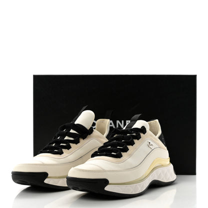 Chanel Velvet Calfskin Mixed Fibers Mens CC Sneakers 43 Ivory Black 10 of 10