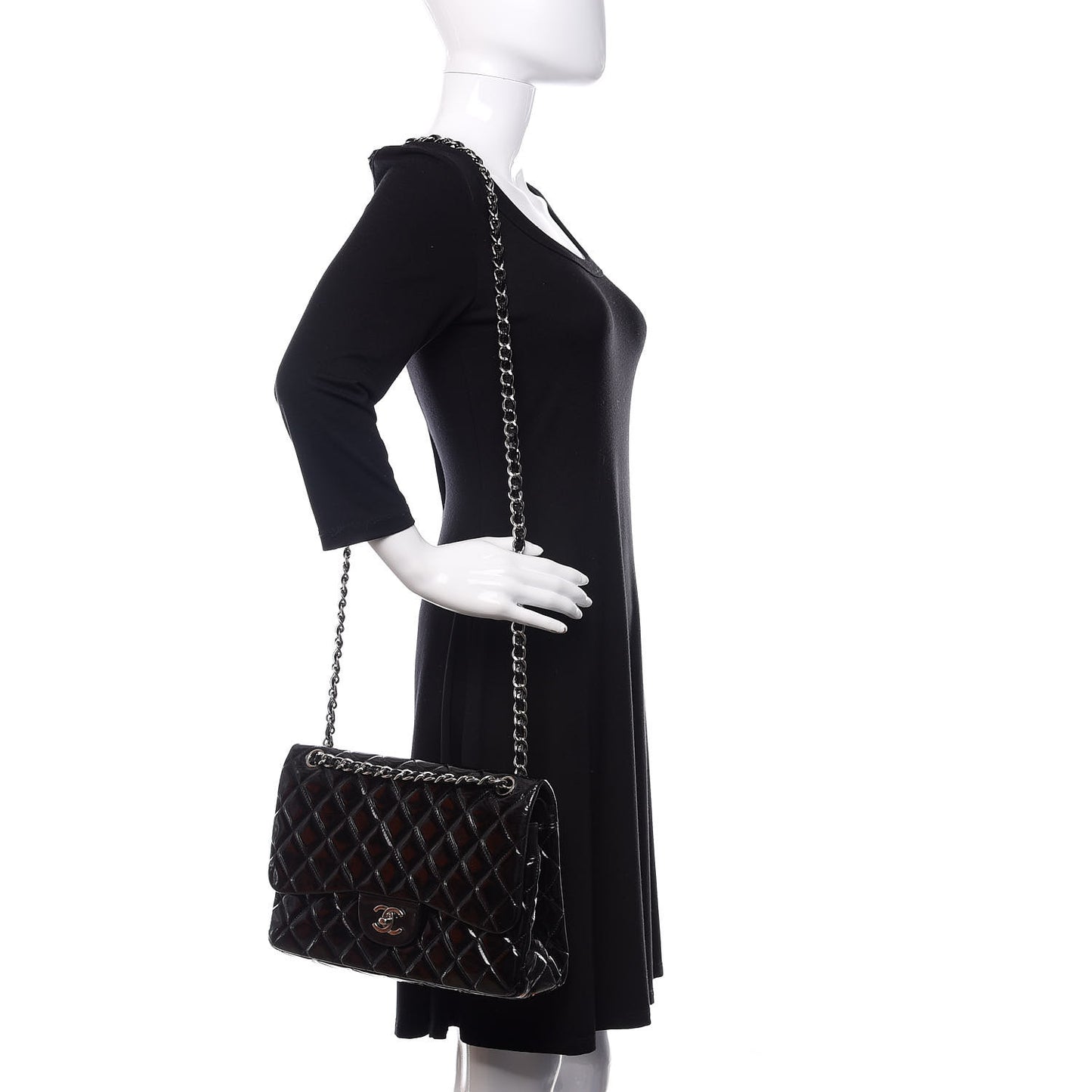 Patent Quilted Jumbo Double Flap Black