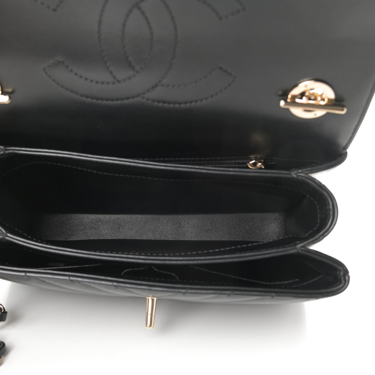 Lambskin Chevron Quilted Small Trendy CC Dual Handle Flap Bag Black