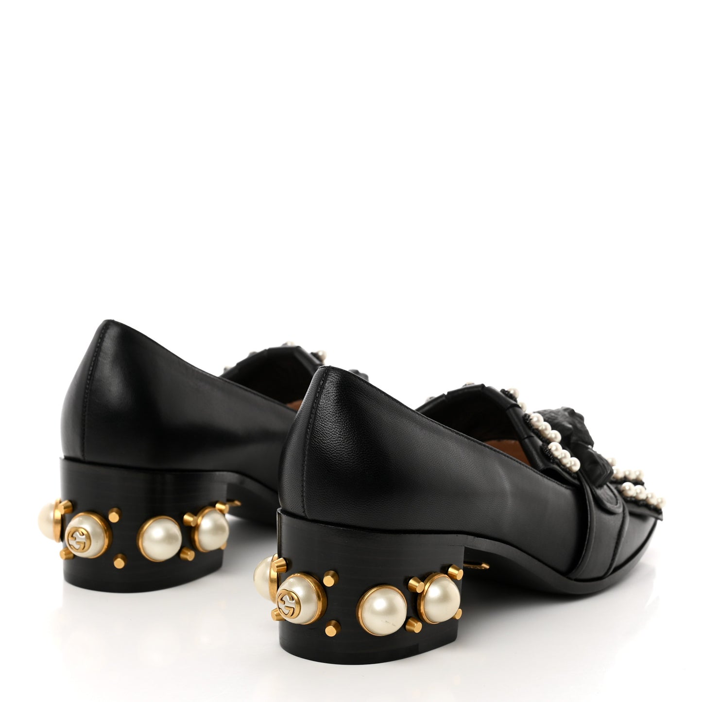 Malaga Kid Pearl Embellished Winged Feline Loafer Pumps 37 Black