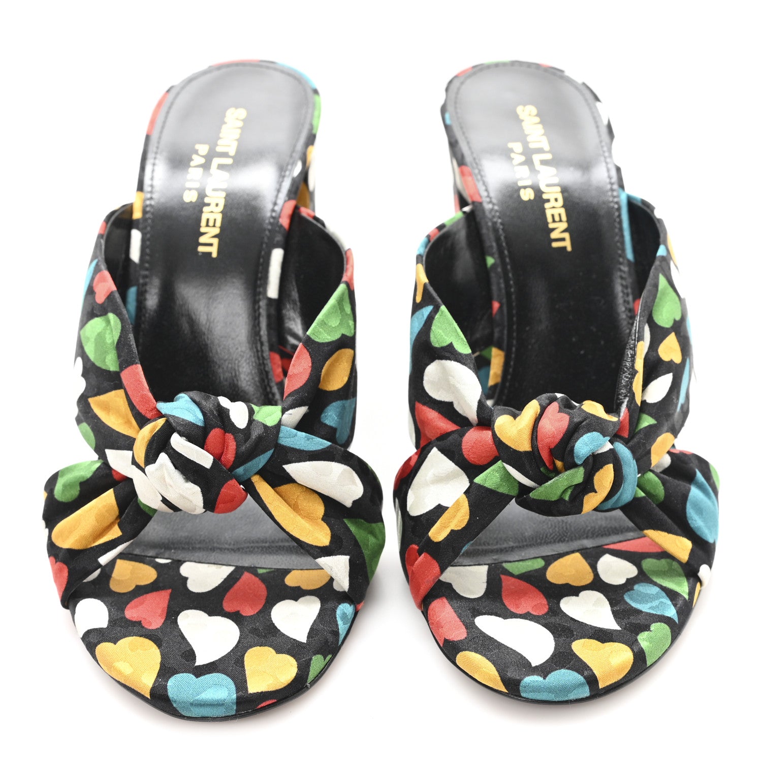 Saint Laurent Satin Heart Bianca Knotted Mule Sandals 36.5 Black Multicolor 3 of 10