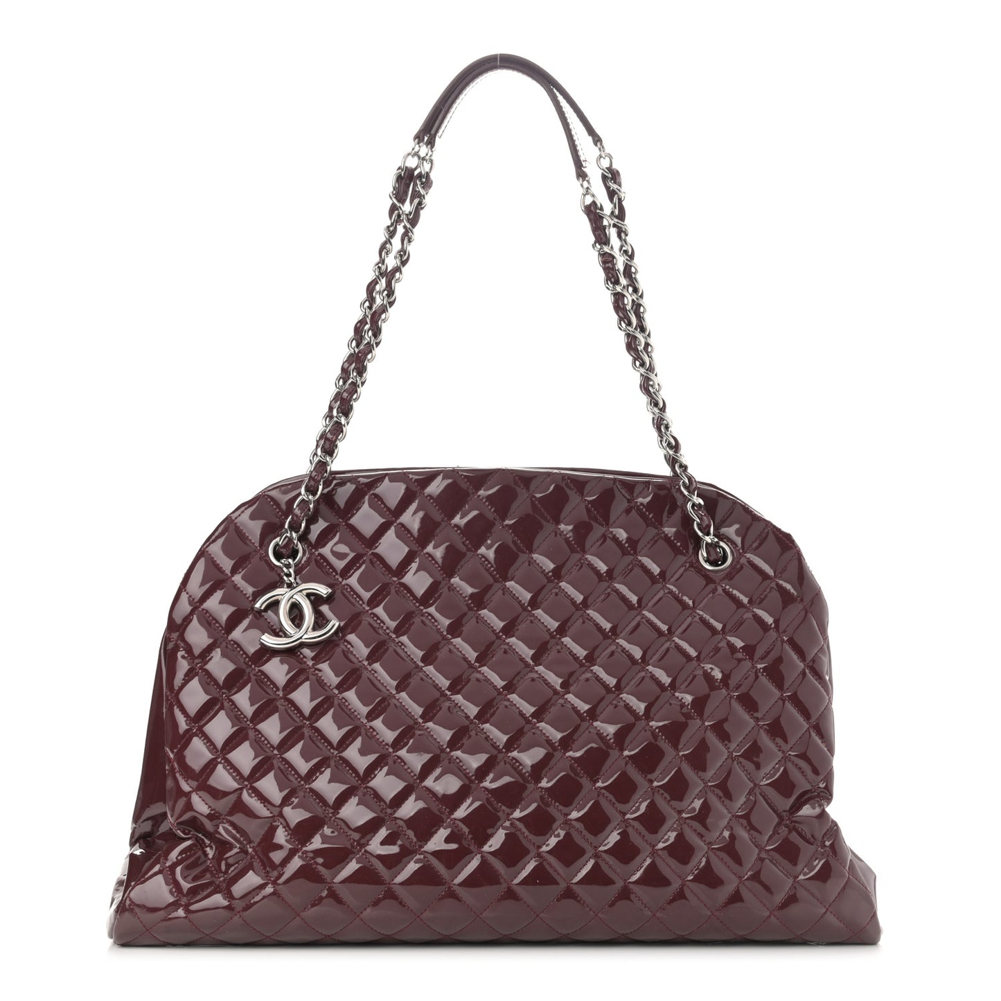 Patent Quilted Maxi Just Mademoiselle Bowling Bag Burgundy