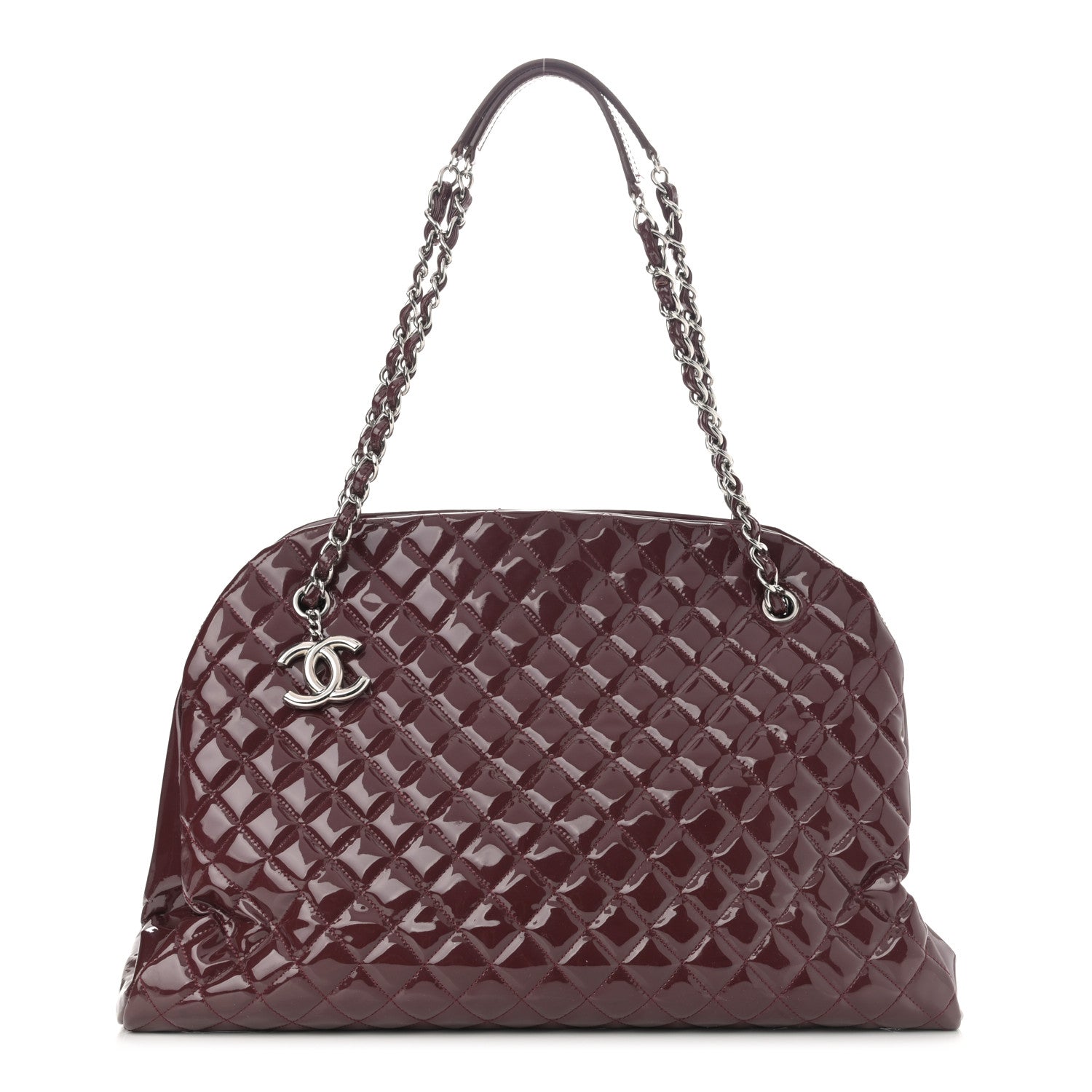 Chanel Patent Quilted Maxi Just Mademoiselle Bowling Bag Burgundy 1 of 11