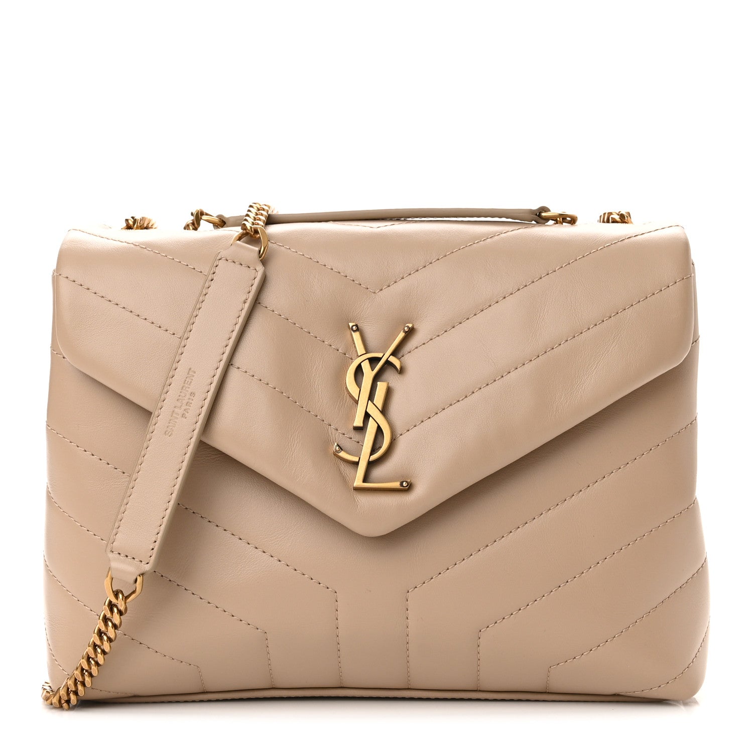 Saint Laurent Calfskin Y Quilted Monogram Small Loulou Chain Satchel Dark Beige 1 of 9