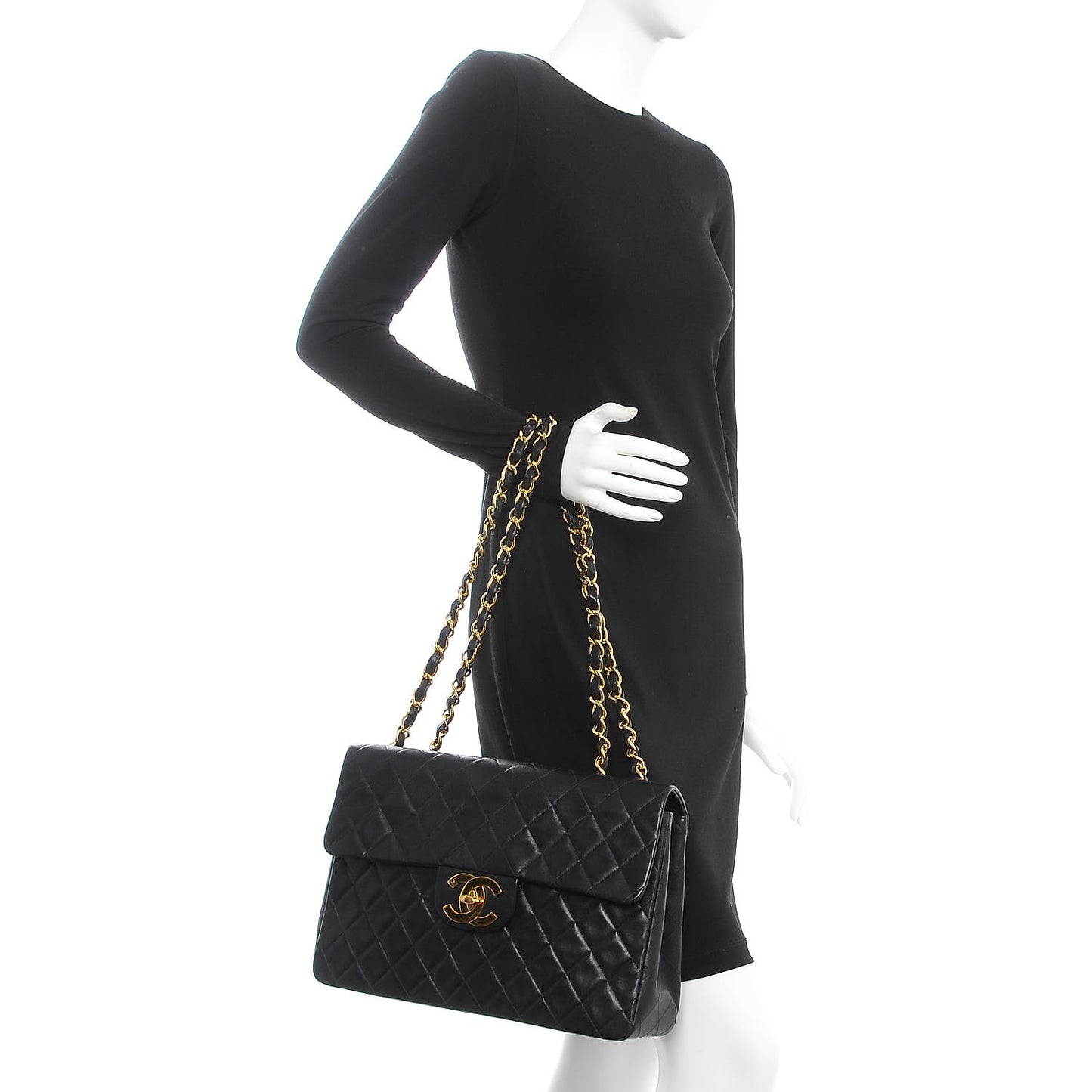 Lambskin Quilted XL Jumbo Single Flap Black