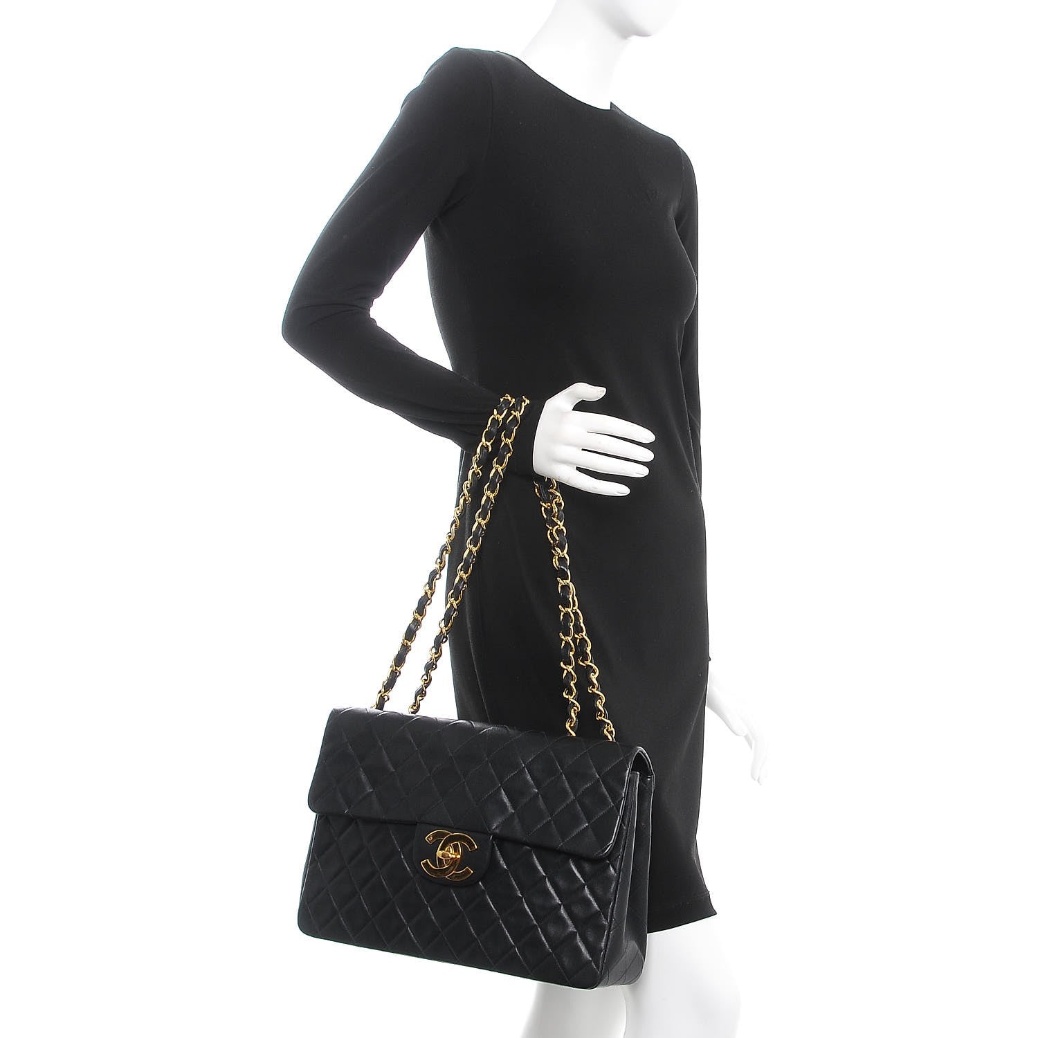 Chanel Lambskin Quilted XL Jumbo Single Flap Black 2 of 9