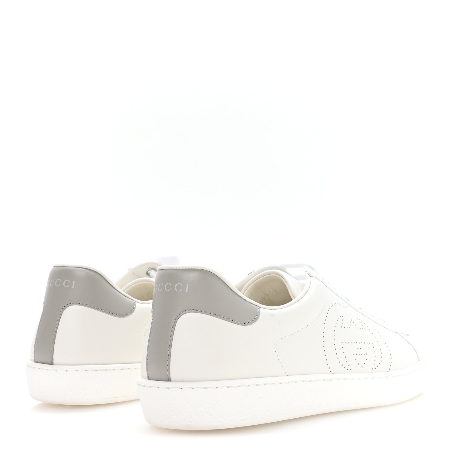 Gucci Calfskin Interlocking G Perforated Mens Ace Sneakers 9 White Grey Sky 5 of 8