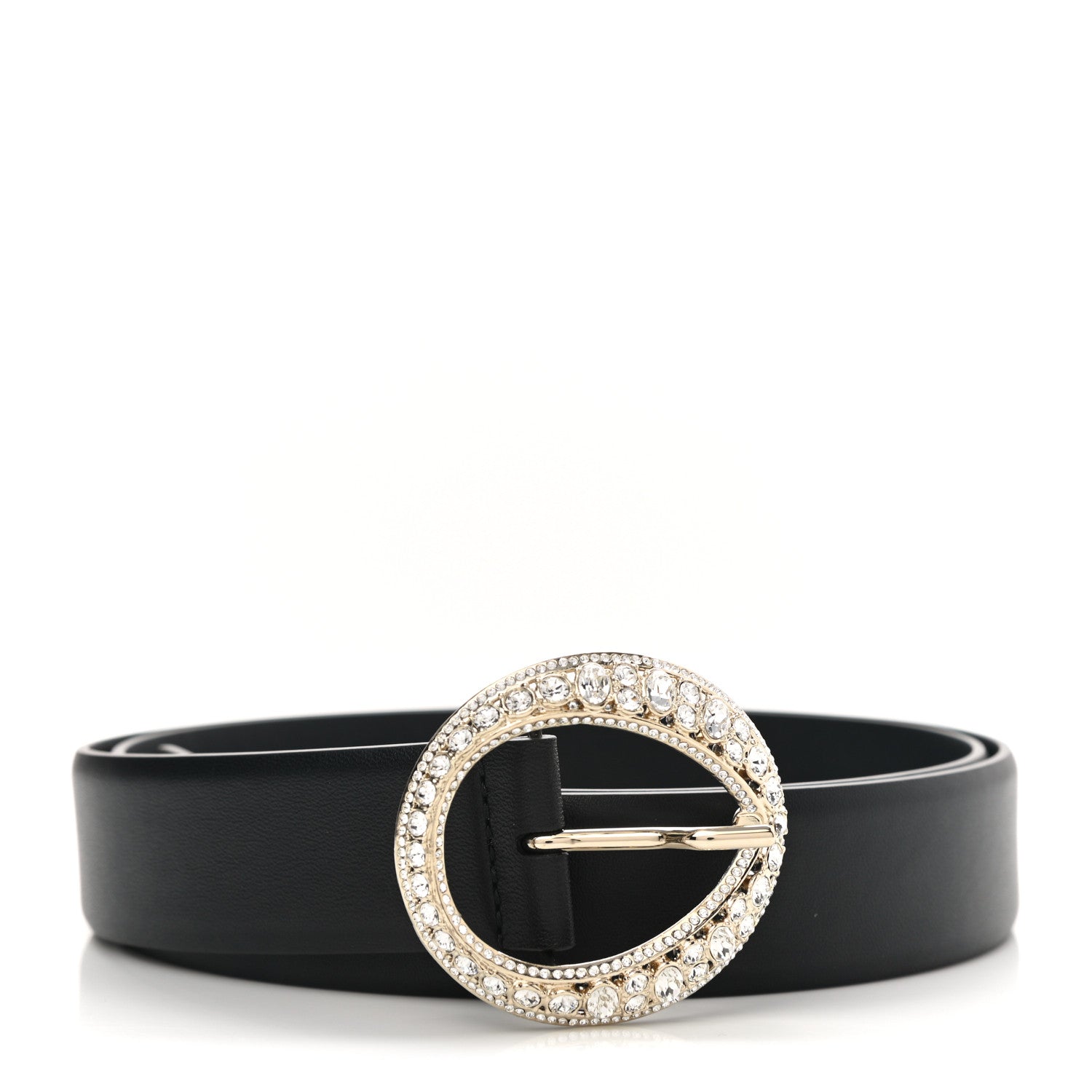 Chanel Lambskin Crystal Buckle Belt 90 36 Black 1 of 5