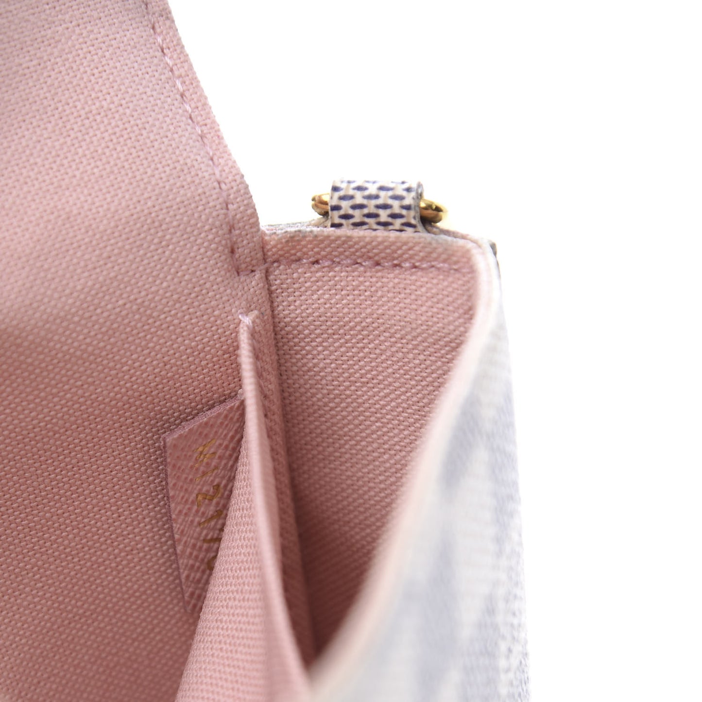 Damier Azur Pochette Felicie Chain Wallet Rose Ballerine