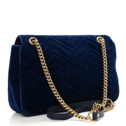Gucci Velvet Matelasse Medium GG Marmont Shoulder Bag Cobalt Blue 3 of 14