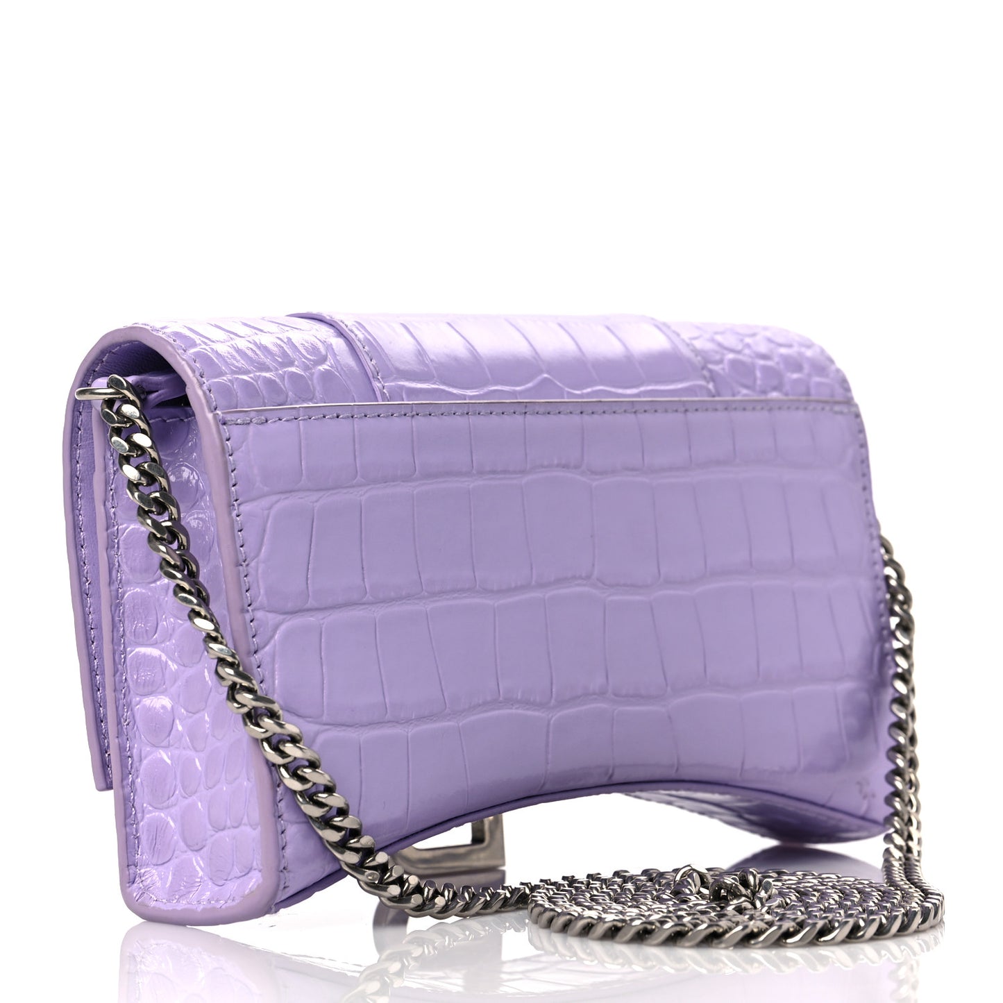 Shiny Calfskin Crocodile Embossed Hourglass Chain Bag Lilac