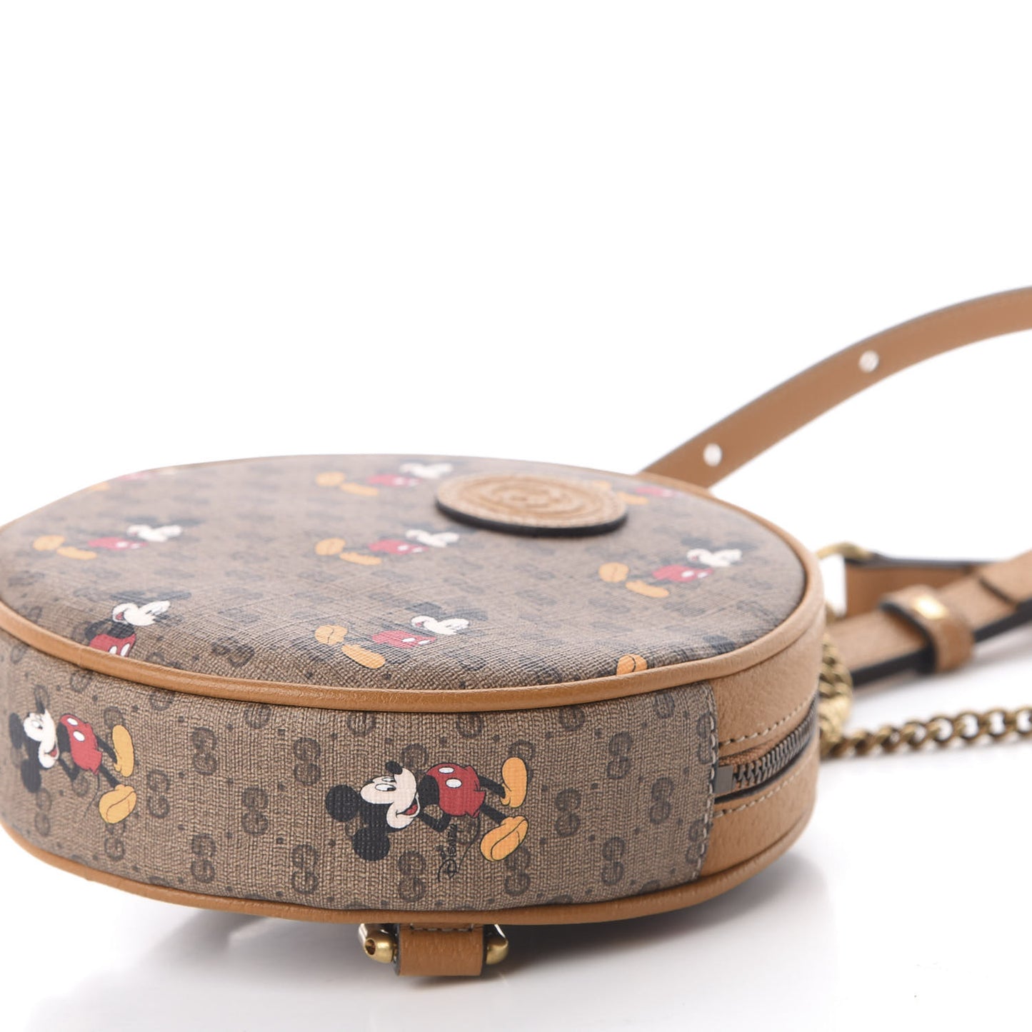X DISNEY Mini Vintage GG Supreme Monogram Mickey Mouse Round Backpack Beige Vintage Sun Oil