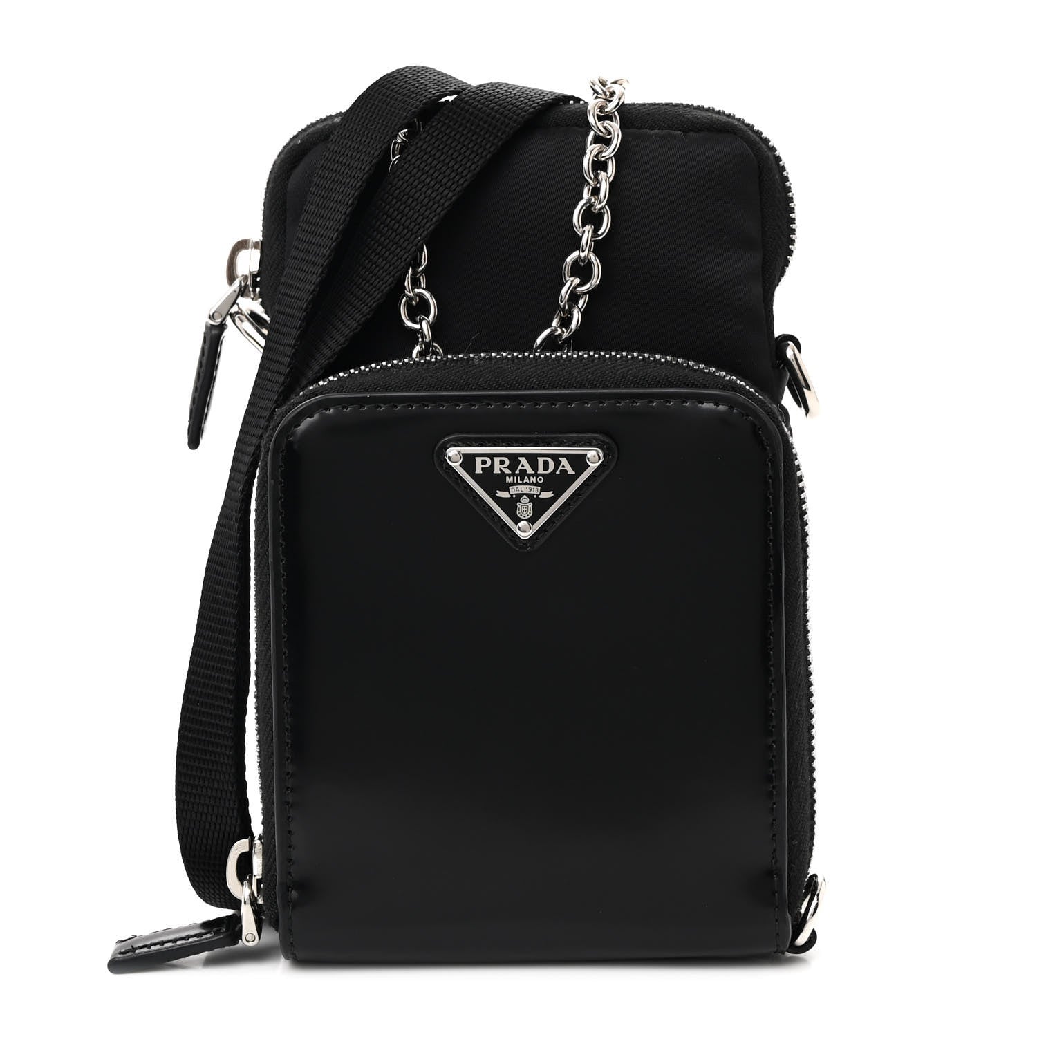 Prada Brushed Calfskin Mini Crossbody Pouch Black 1 of 12