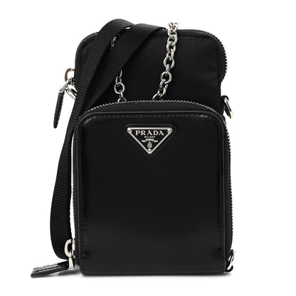 Prada Brushed Calfskin Mini Crossbody Pouch Black 1 of 12