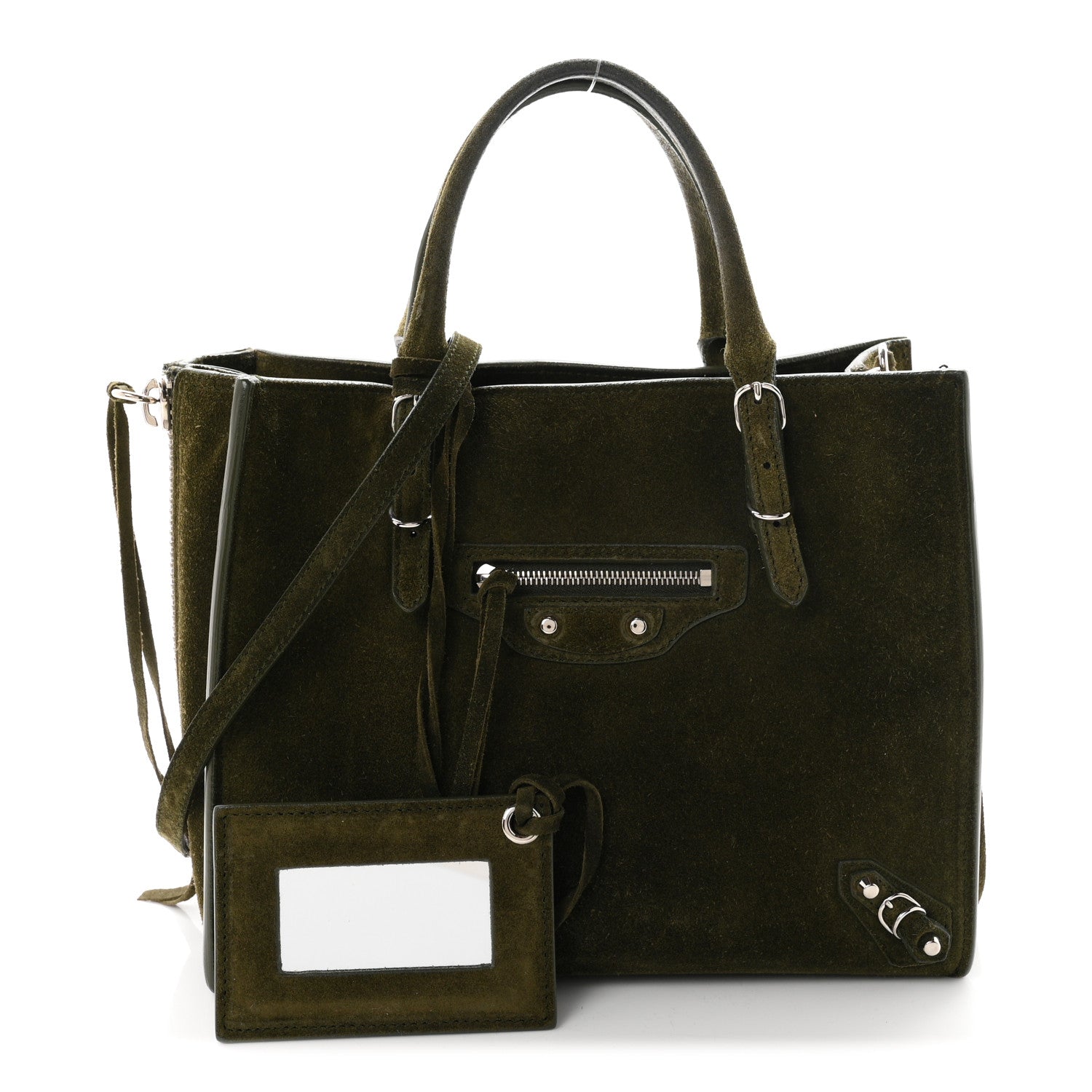 Balenciaga Baby Daim Calf Suede Papier Mini A4 Zip Around Tote Vert Militaire 2 of 10