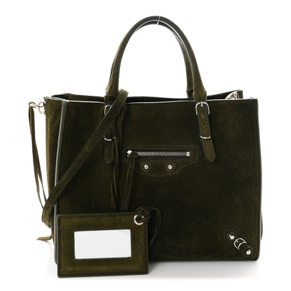 Balenciaga Baby Daim Calf Suede Papier Mini A4 Zip Around Tote Vert Militaire 2 of 10