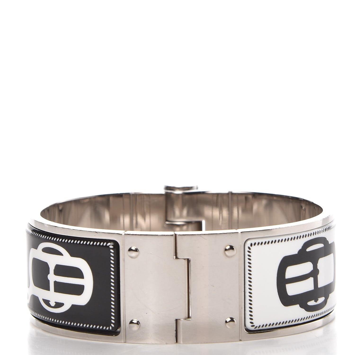 Hermes Enamel Printed Wide Boucleries Modernes Hinged Bracelet S Black 4 of 5