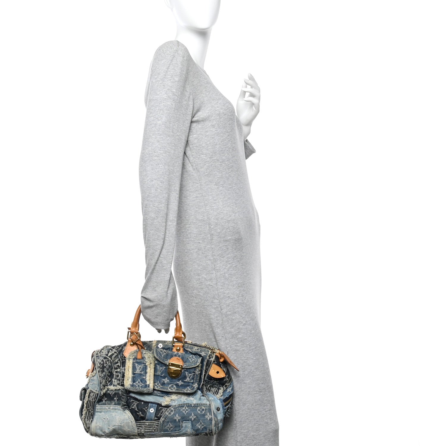 Louis Vuitton Denim Patchwork Speedy 30 Blue 2 of 14