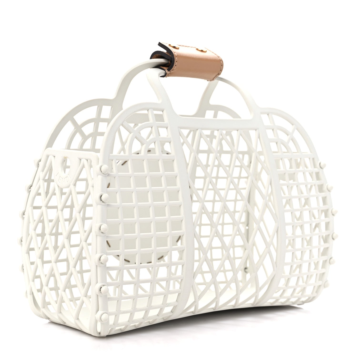 Fendi Recycled Plastic Vitello Liberty Matte Small Fendi Basket White Ice Miele Scuro 3 of 10