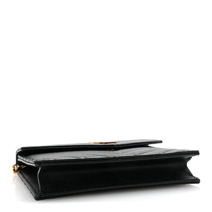 Saint Laurent Grain De Poudre Matelasse Chevron Monogram Envelope Chain Wallet Black 4 of 9