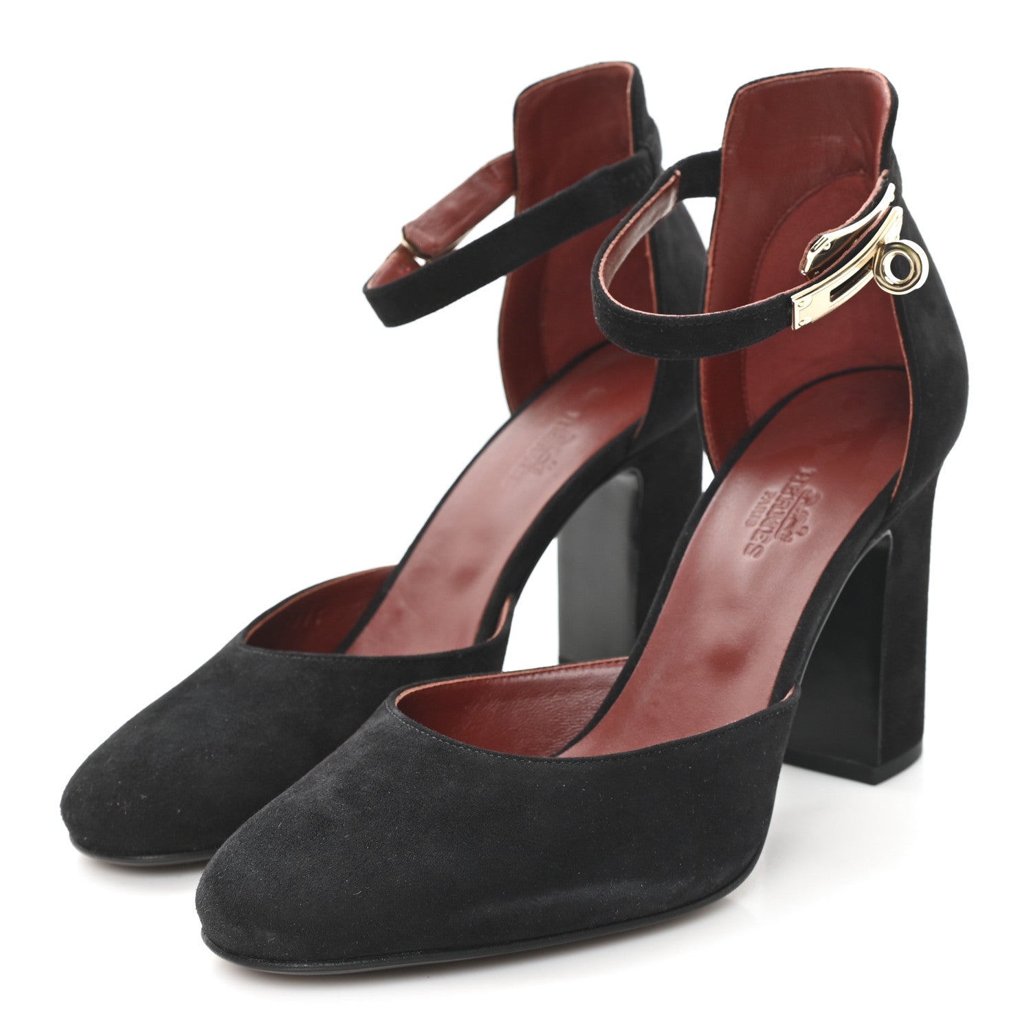 Hermes Suede Goatskin Baby 90 Pump 37 Black 4 of 10