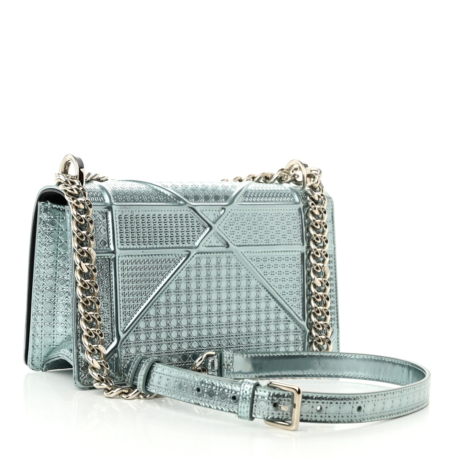 Christian Dior Metallic Patent Micro-Cannage Small Diorama Flap Bag Azur 3 of 10