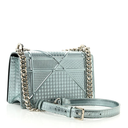 Christian Dior Metallic Patent Micro-Cannage Small Diorama Flap Bag Azur 3 of 10