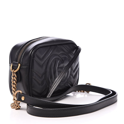 Gucci Calfskin Matelasse Mini GG Marmont Chain Shoulder Bag Black 3 of 9