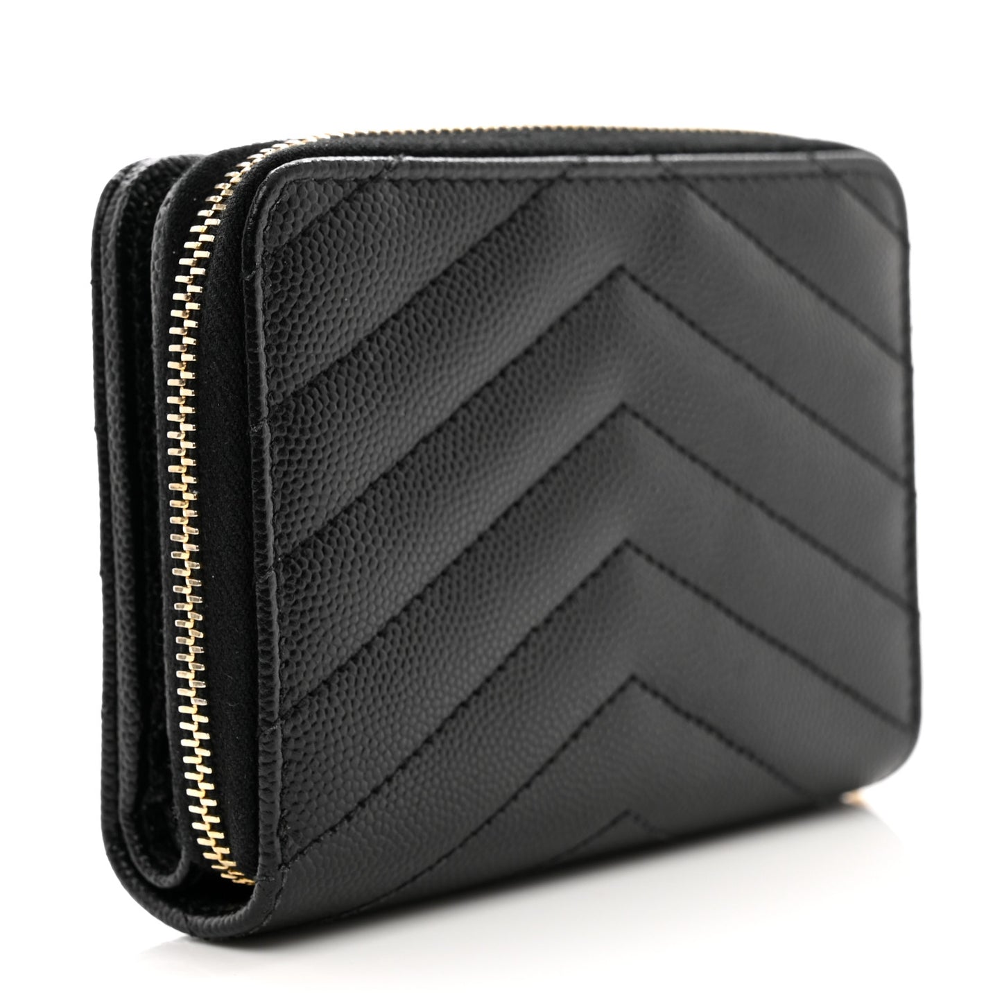 Grain De Poudre Matelasse Chevron Monogram Compact Zip Around Wallet Black