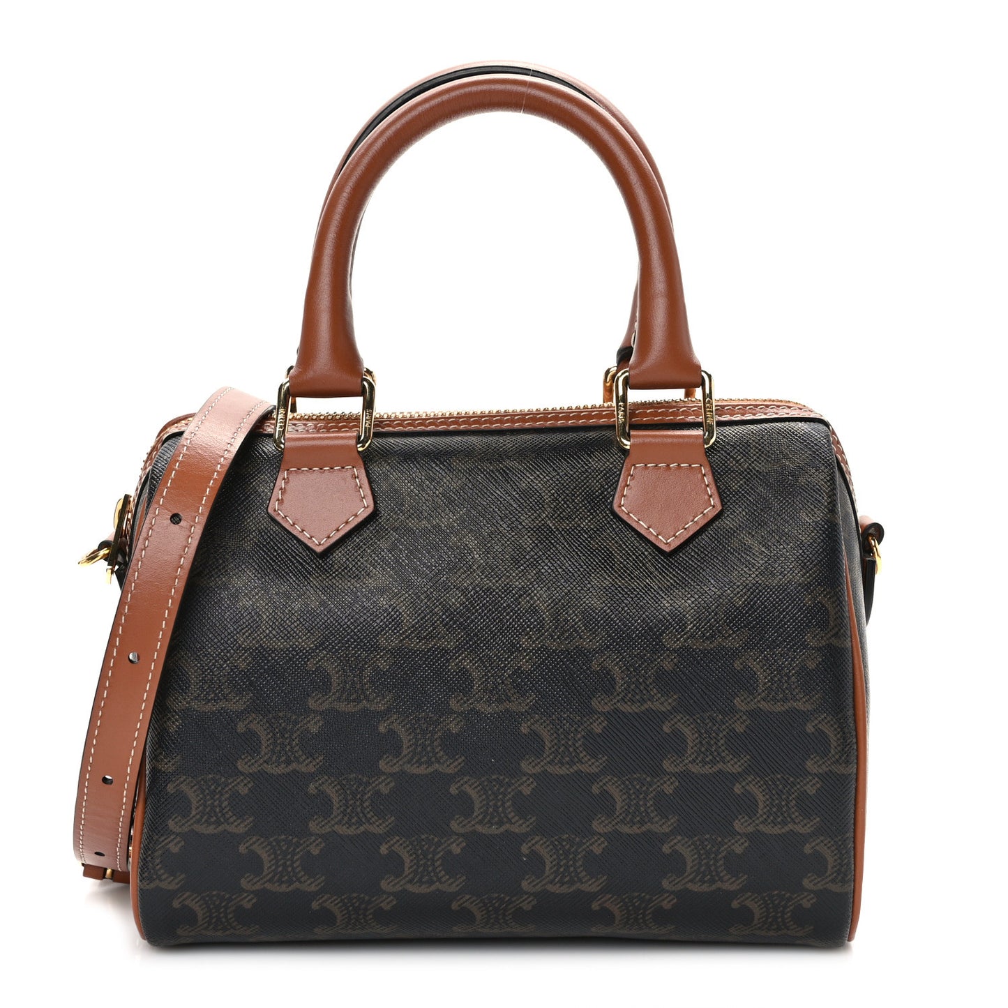 Triomphe Canvas Calfskin Small Boston Bag Tan